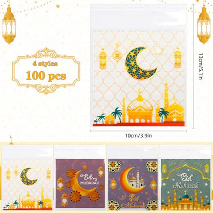100 PCS Eid Goodie Bags - Ramadan & Eid Gift Bags (4x4) - color: 100pcs Eid bags
