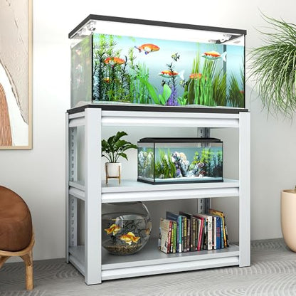 20-30 Gallon Fish Tank Stand - Metal Aquarium Stand, 34 "W x 18 "D x 31"H Adjustable Heavy Duty Reptile Tank Stand, Adjustable 3-Tier Fish Tank Rack Shelf for Home Office, Tank Not Included (White) - color: White