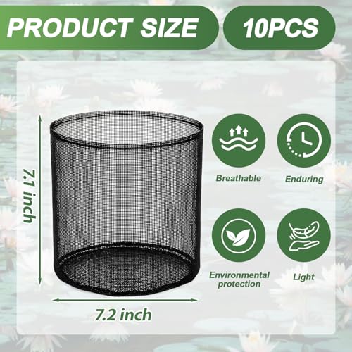 LemonRoad 10 Pcs Aquatic Pond Planting Bags Pond Baskets for Plants 7.2 x 7.2 Inch Reusable Mesh Water Garden Pot Breathable Round Lily Plant Baskets for Water Lily Gladiolus Bog Terrestrial Plants