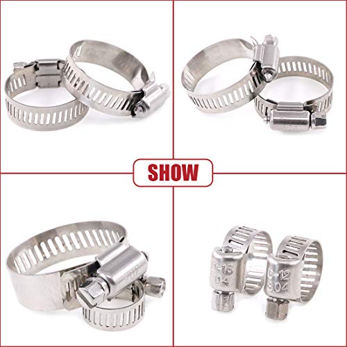 Hilitchi 60 Piece Adjustable 8-38mm Range Stainless Steel Worm Gear Hose Clamps Assortment Kit
