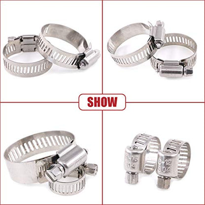 Hilitchi 60 Piece Adjustable 8-38mm Range Stainless Steel Worm Gear Hose Clamps Assortment Kit