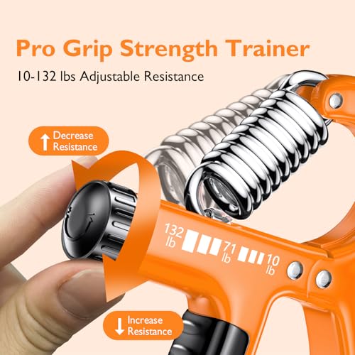 FitBeast Grip Strengthener 팔뚝 강화제, 근력 훈련 및 재활을 위한 조절 가능한 핸드 그립 강화제, 4.5-59.9kg(10-132파운드) 저항, 운동 선수 및 물리 치료에 이상적 (1개) - color: 주황색.