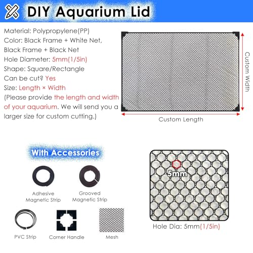 LZMZMQ Aquarium Anti Jump Cover Magnetic, Custom Size Fish Tank Top Lid, Terrarium Ventilation Opening Hood, Avoid Cat Catching Fish, Front/Side Mount(L40xW35cm/15.7x13.8in) - size: L40xW35cm/15.7x13.8in