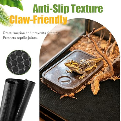 18" x 79" Reptile Mat, Bearded Dragon Tank Accessories, Substrate Liner | Cut-to-Fit Anti-Slip Leopard Gecko Bedding, Waterproof Carpet for 40 Gallon, 20-50 Gallon Lizard Tank, Black