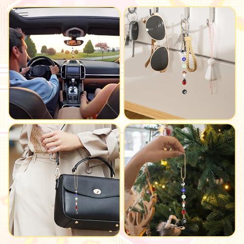 Evil Eye Car Hanging Ornament, Car Mirror Hanging Accessories Good Lucky Days Charm Decor with Four-Leaf Clover Ladybug 8 Ball Mushroom Yin Yang Symbo and Boho Car Accessories for Keychain Cellphone