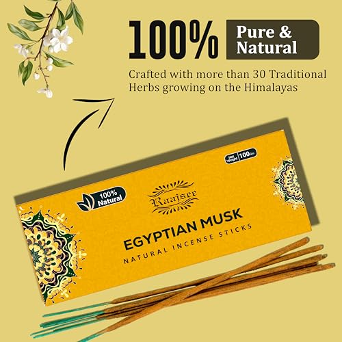 Raajsee Egyptian Musk Incense Sticks 100 Gm Pack-100% Pure Organic Natural Hand Rolled Free from Chemicals-for Church,Aroma Therapy,Relaxation,Meditation & Sensual Therapy - color: Egyptian Musk