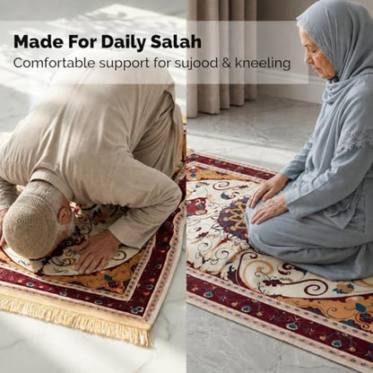UrmiX Memory Foam Knee Support Prayer Rug/Mat– Orthopedic Style Thick Padded Janamaz Sajada, Premium Velvet Islamic Rug with Non-Slip Base, Tasbih Beads & Gift Box Included (Burgundy) - color: Burgundy