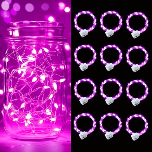 pozzolanas 12 Pack Pink Battery Operated String Lights - 7ft Waterproof Fairy Lights with 20 LEDs for Home, Mason Jar, Party, Wedding, Halloween, Christmas Decorations - color: Pink, size: 12 Pack