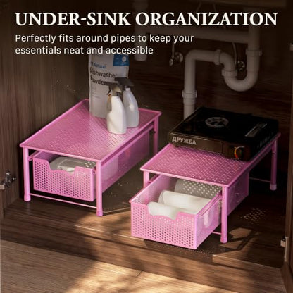 Simple Houseware Stackable Cabinet Basket Drawer Organizer, Pink - color: Pink, size: 1-Tier