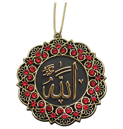 Turkish Islamic Ottoman Double-Sided Allah Muhammad Star Shaped Car Rear View Mirror Hanger Medallion Pendant Accessory (Gold/Red) - color: Gold/Red