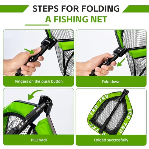 AluFloat X1 Fishing Net with Handle (Fish Net) - Floating Foldable Rubber-Coated Deep Mesh Landing Net for Bass & Fly Fishing - Fishing Gear, Kayak Accessories, Fishing Accessories - color: green