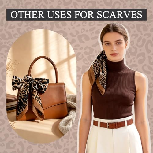 GERINLY Silk Hair Scarf Animal Print Leopard Neck Scarf Summer Neckerchief for Women Bag Purse Accessory - color: Blackbrown