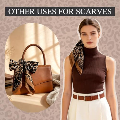 GERINLY Silk Hair Scarf Animal Print Leopard Neck Scarf Summer Neckerchief for Women Bag Purse Accessory - color: Blackbrown