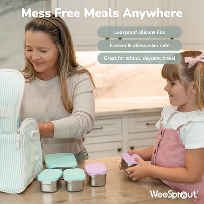 WeeSprout Stainless Steel Lunch Box Set - 750mL & 230mL Food Storage Nested Bento Boxes with Food Grade Silicone Lid - Leak Proof - Freezer Safe (Pastel Mint) - color: Pastel Mint