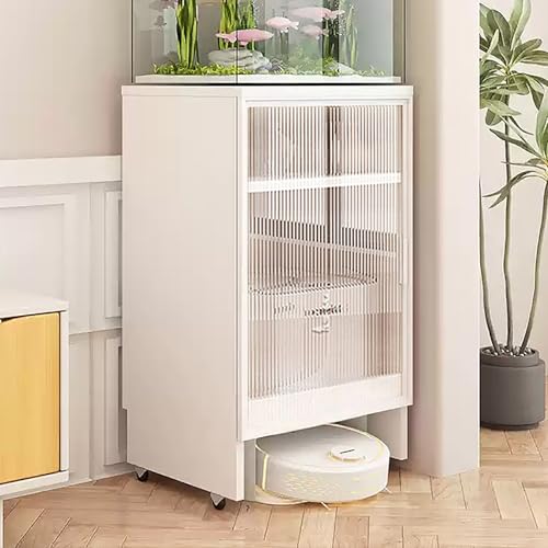 Robot Vacuum Cleaner Storage Rack,Multi-Functional Robot Vacuum Stand Cabinet, White Mobile Storage for Living Room & Home Office, Silent Roller Fish Tank Stand, Stylish Organizer for Smart