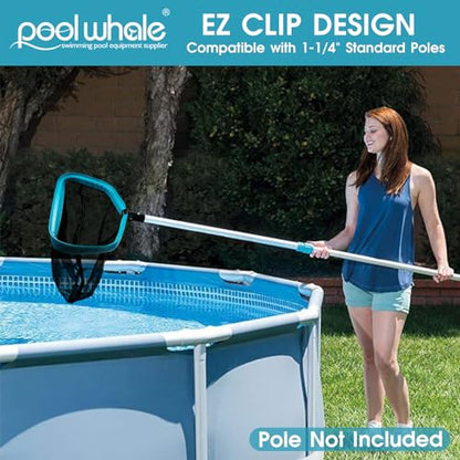 17.5" Aluminum Frame Pool Skimmer Rake Net, Deep Nylon Bag (No Pole) | Fine Mesh Scoop Net, Inclined Front Lip, Aluminum Handle, Swimming Pool Leaf Nets for Cleaning Ponds & Fountains Leaves - size: Aluminum Frame Nylon Rake