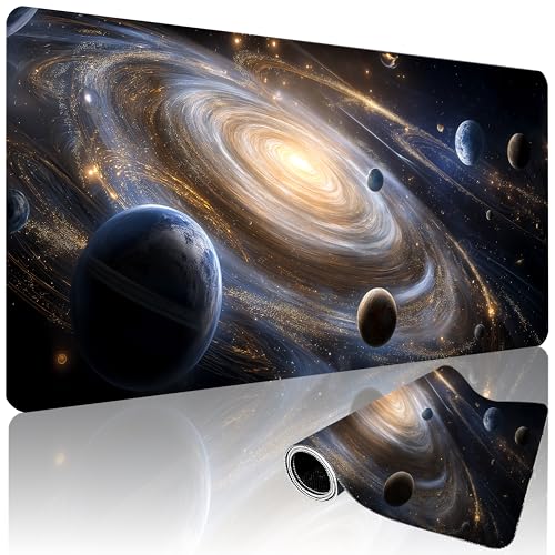 XXL Gaming Mouse Pad 35.4x15.7 Inch, Large Extended Desk Mat | Galaxy Space Design, Non-Slip Rubber Base, Water-Resistant Surface and Stitched Edges for Gaming, Office & Home - color: Galaxy Space