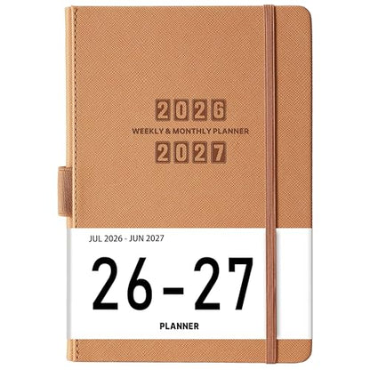 2026-2027 Planner - Academic Planner 2026-2027 Weekly & Monthly, July 2026 - June 2027, 5.75" x 8.25", Saffiano Leather with Thick Paper, Back Pocket with Notes Pages - Brown - color: Brown