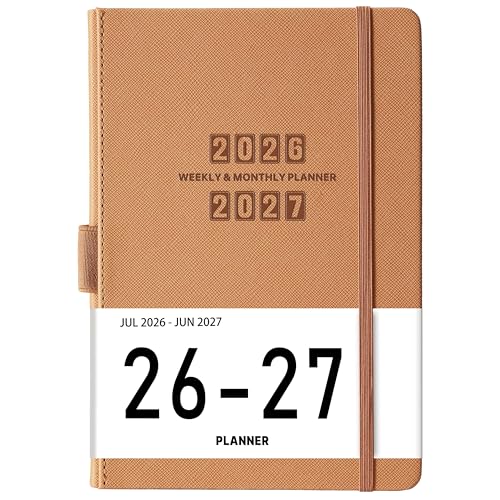 2026-2027 Planner - Academic Planner 2026-2027 Weekly & Monthly, July 2026 - June 2027, 5.75" x 8.25", Saffiano Leather with Thick Paper, Back Pocket with Notes Pages - Brown - color: Brown