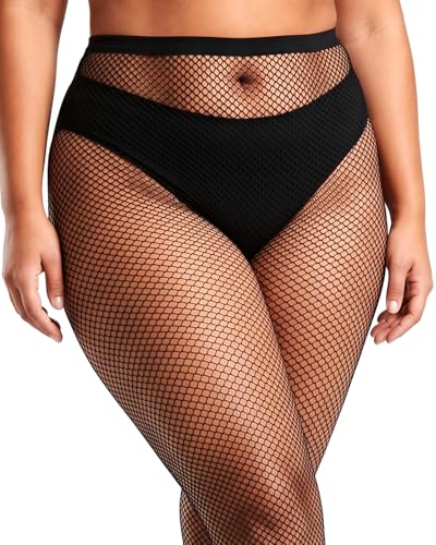 2 Pairs Plus Size Black Fishnet Stockings for Women High Waist Fishnet Tights - color: Black