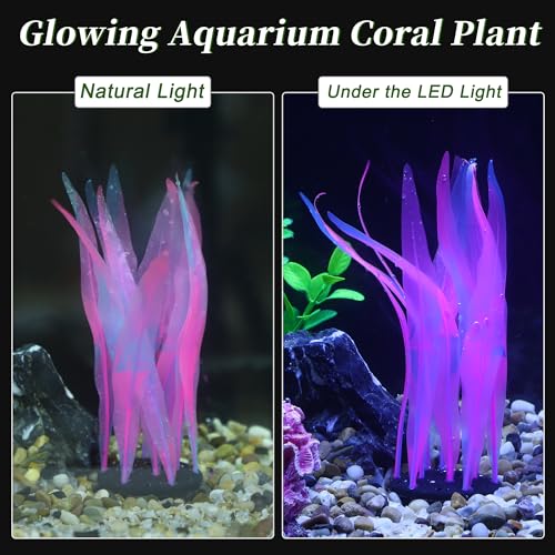 Aquarium Glowing Kelp Plant, Soft Silicone Glowing Decorations Pink 2pcs - color: Pink