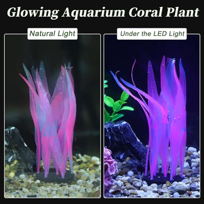 Aquarium Glowing Kelp Plant, Soft Silicone Glowing Decorations Pink 2pcs - color: Pink