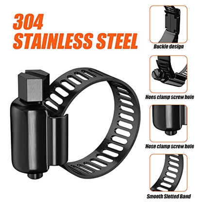 BOTTEN 20pcs Black Hose Clamp,9/16"- 1-1/16"(14-27mm)304 Hose Clamps Stainless Steel Adjustable Worm Gear Hose Clamps Assortment Kit,radiator hose clamps fuel line clamps - size: 9/16''–1-1/16''