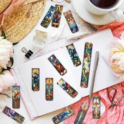 Dragon Sword Bookmark Magnetic Gifts - Wxiben 30 Pcs Stained Glass Window Dragon Bookmarks Magnets Fantastic Book Marks Page Marker Clip Gift for Women Men Students Teacher Reading Bookish - style: Dragon Sword