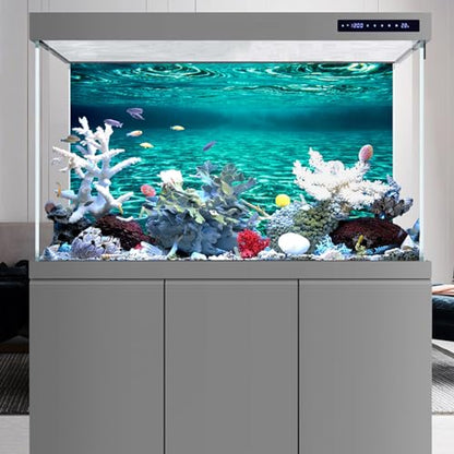 YongFoto Fish Tank Background 36x14 inch Turquoise Clear Water Ripple Lakebed Undersea Ocean Floor Underwater Seabed Reptile Habitat Terrarium Aquarium Polyester Backdrop - color: Underwater 4, size: 36x14inches