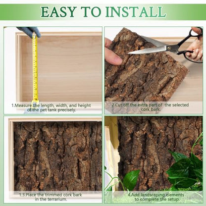 Toyvian Natural Cork Bark Terrarium Background, 4 Pack 6x6inch Reptile Enclosure Decor Panels Climbing Habitat Accent for Gecko Lizard Frog