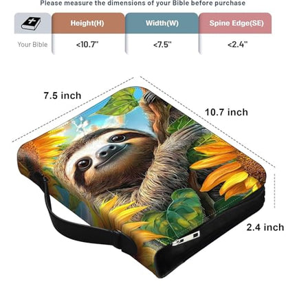 PU Leather Bible Cover with Handle & Pockets, Large Capacity Bible Case, Water-Resistant Scripture Organizer Bag with Bonus Card Holder, Christian Gift for Women & Men, Cute Sloth - color: Cute Sloth