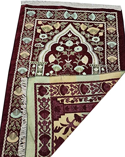 Muslim Thin Salah Mat Islam Portable Sajadah Praying Carpet AMN-389 Floral Design Travel Rug Muslim Eid Ramadan Gift (Red)
