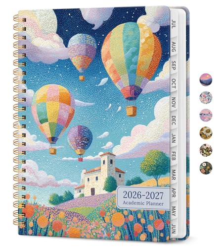 Planner 2026–2027, Academic Monthly Weekly Spiral Calendar, July 2026 – June 2027, Hardcover Agenda Notebook with Tabs, 6.3" x 8.5", Perfect for Students, Teachers, School & Daily Planning - Balloon Valley - color: T-Balloon Valley, size: (6.3"x8.5")a5