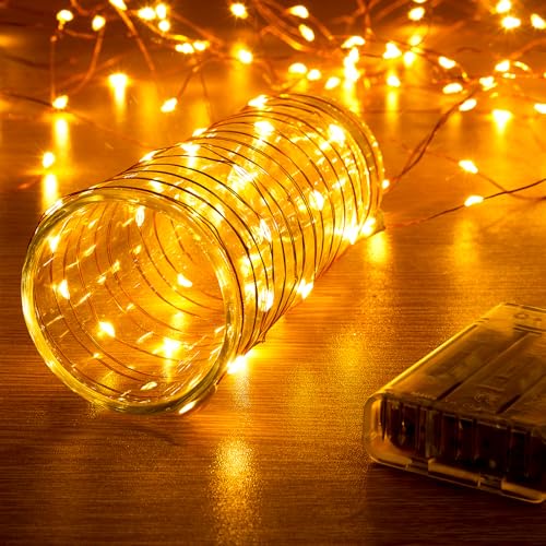 Ariceleo 4 Pack 16.4ft Battery Operated String Lights with Timer, Warm White with Synchronized Twinkle Mode, Fairy Lights Battery Powered, 50 LEDs, Idea for Christmas Bedroom Party Wedding - color: Warm White, size: 4 Pack-Upgrade