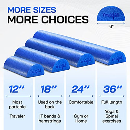 Yes4All Medium Firm Half Foam Rollers for Post-Workout Relaxation, 12/18/24/36 inch PE Foam Roll for Back Massage & Yoga Exercise - color: Half Blue, style: 12-inch