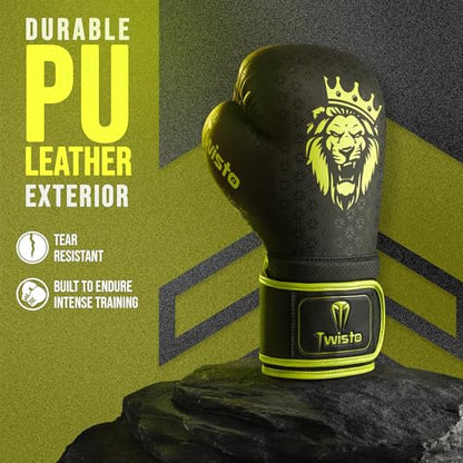 Twisto Boxing Gloves Black Rox - Pro Training & Sparring, Maya Hide Leather, Muay Thai, MMA, Kickboxing, Men, Women, Adults, Heavy Punching Bag, Focus Mitts, Pads,10oz 12oz 14oz 16oz - color: Yellow, size: 10 oz