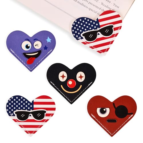 VYRANA 4Pcs Leather Heart Bookmarks - Cute Corner Book Marks Sets for Reading, Cool Funny Read Lover Gifts for Women Men Girls Kids Reader, Stylish Book Markers for Reading, Ideal Gifts for Planner - style: Heart Emotion