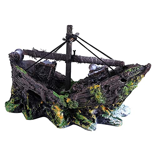 Artificial Resin Pirate Ship Boat Aquarium Landscaping Glass Fish Tank Ornaments Resin Boat Small Net Boat Decor for Fish Tank Accessories