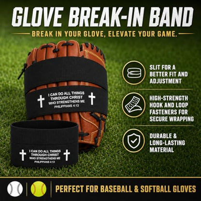 4pcs Softball Glove Wrap with Bible Verse, Speeds Up Break in Process Baseball & Softball Elastic Glove Wrap Strap Band Accessory for Quickly Keep Pocket Formed and Players