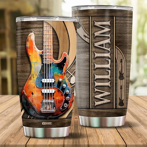 Personalized Bass Gifts for Men 20oz Stainless Steel Insulated Coffee Cup Travel Mug Tumbler with Lid Bassist Gift for Musician Lovers Players Dad Husband Son Christmas Birthday Valentine - color: BASS GUITAR