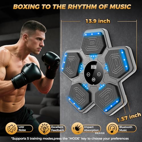 LOLBOX 2026 Music Boxing Machine for Adults and Kids, Smart Bluetooth Boxing Training Equipment with Gloves Wall Mounted, Workout Punching Machine for Home,Office and Gym - color: Ashy
