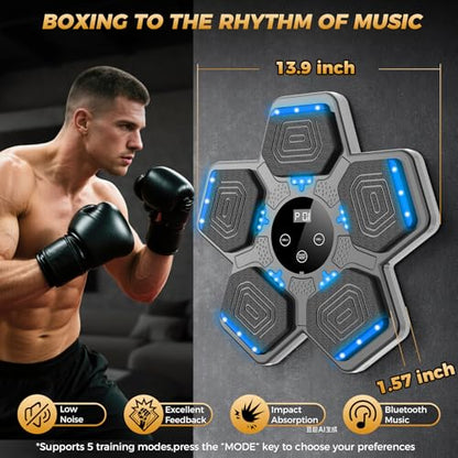 LOLBOX 2026 Music Boxing Machine for Adults and Kids, Smart Bluetooth Boxing Training Equipment with Gloves Wall Mounted, Workout Punching Machine for Home,Office and Gym - color: Ashy