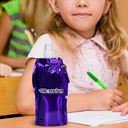 USA Merchant | Collapsible Reusable Water Bottle with Carabiner Clip Light Weight Leak Proof Foldable Drinking Water Bottle Non Toxic BPA Free - 16.9 oz 4 Pack (Pink, Purple, Red, Clear) - color: Broad - Purple,Pink,Red,Clear