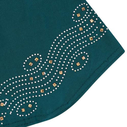 ZGMYC Women Shiny Rhinestones Muslim Hijab Elegant Long Turban Cap Head Wrap Scarf - color: Peacock Blue(golden Beads & Rhinestones)