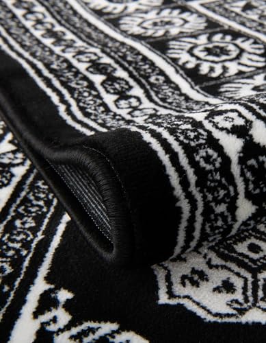 Rugs.com Bokhara Collection Rug – 6 Ft Runner Black and White Medium-Pile Rug Perfect for Hallways, Entryways - color: Black and White, size: 2' x 6' Runner