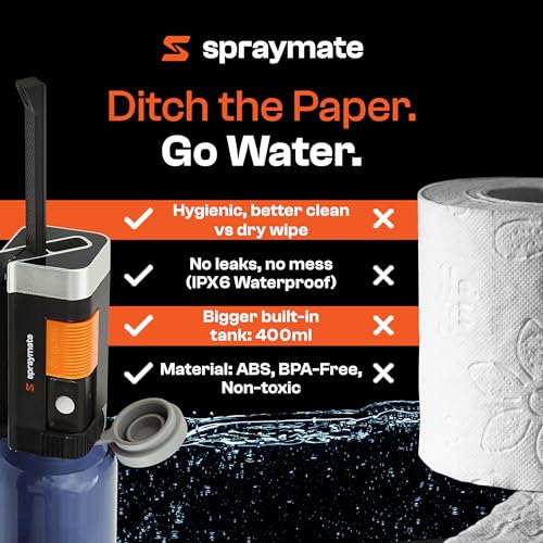 Portable Bidet for Travel – Electric High Pressure Rechargeable Bidet for Women & Men | 400ML Bottle | 650ML/Min Flow | USB-C | 1100mAh Battery | USA Brand – Spray Mate