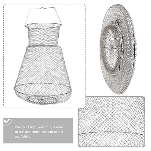 Extra Large Wire Fish Basket, 28X18 inches Fishing Net Cage Collapsible, Crabs Basket Trap Holder for Live Caught Fish, for Seawater, River, and Boat Fishing, Stainless Steel Galvanized, Silver