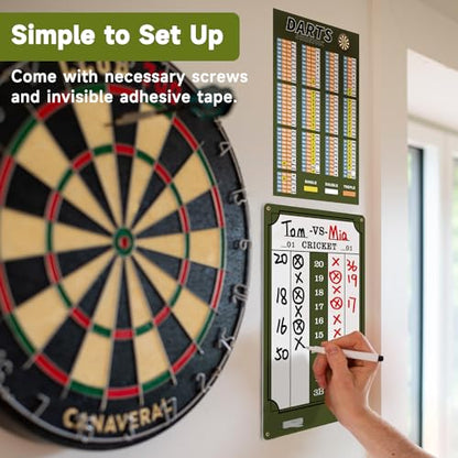 Darts Scoreboard - Dry Erase Dart Scoreboard for 301, 501 and Cricket Games - Come with Darts Scorebook & 2 Pens