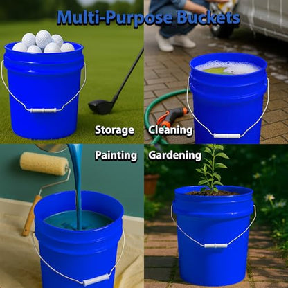 5-Gallon Bucket with Airtight Lid – Made in USA, Food Grade BPA Free Plastic, Heavy Duty Multi-Use, Metal Handle with Grip, Stackable Storage – Blue, 1 Pack - color: Blue, size: 1
