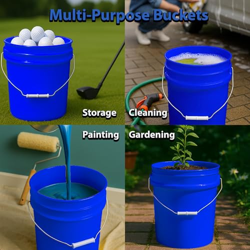 5-Gallon Bucket with Airtight Lid – Made in USA, Food Grade BPA Free Plastic, Heavy Duty Multi-Use, Metal Handle with Grip, Stackable Storage – Blue, 3 Pack - color: Blue, size: 3
